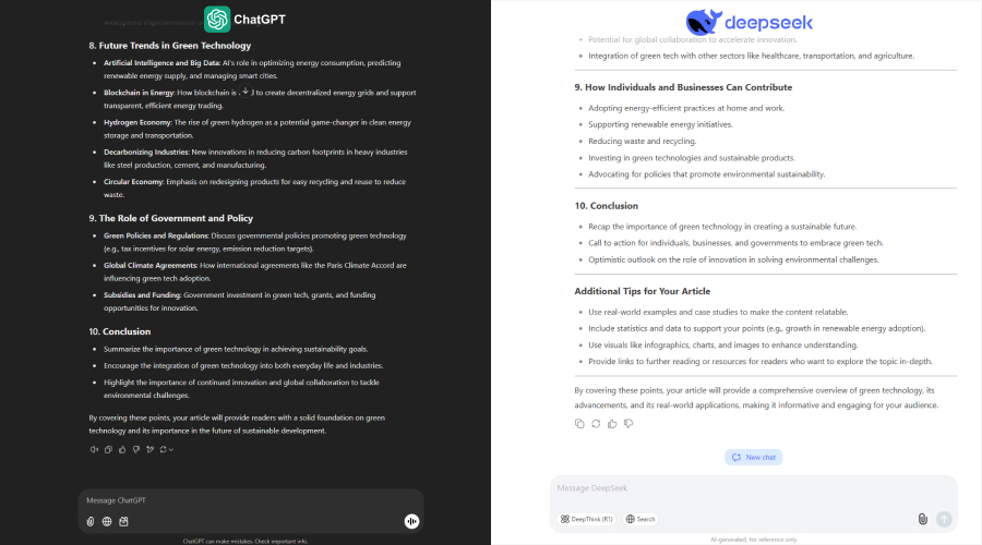 DeepSeek vs ChatGPT article writing