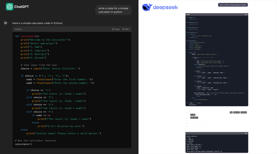 DeepSeek vs ChatGPT coding