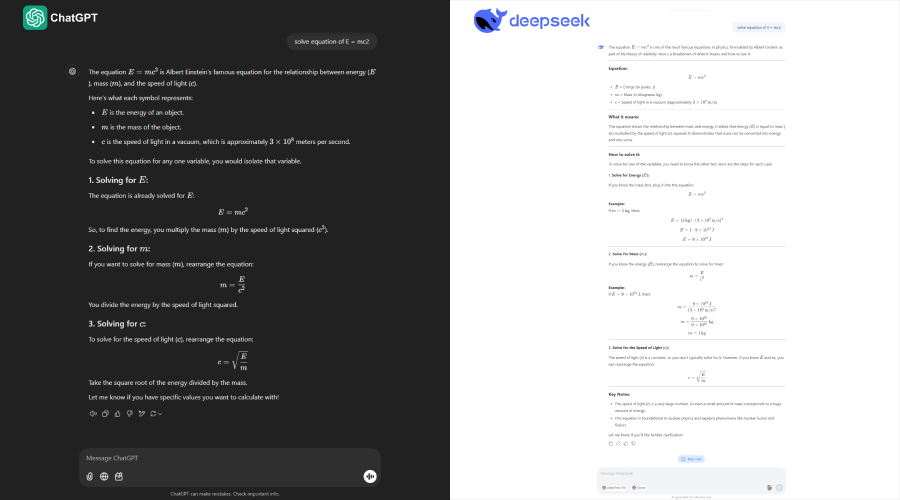 DeepSeek vs ChatGPT maths problem solving