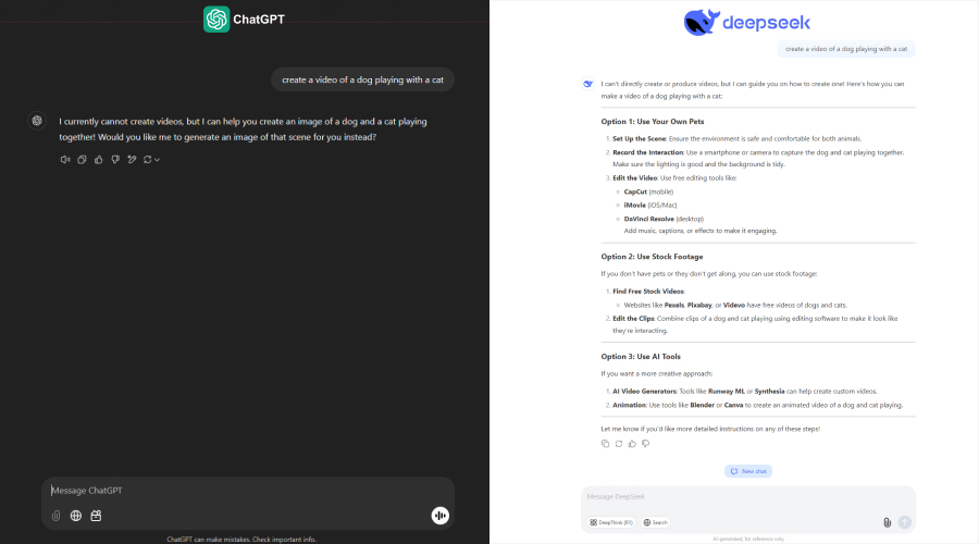 DeepSeek vs ChatGPT video creation