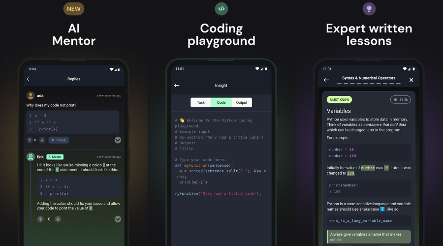 Enki Mobile Apps for Coding